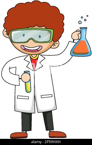 Little scientist doodle cartoon character isolated illustration Stock Vector