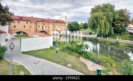 Electoral Palace, city goggles, water gate, city wall, green area, summer, Amberg, Upper Palatinate, Bavaria, Germany, Europe Stock Photo