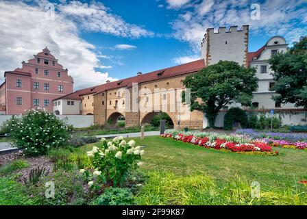 Electoral Palace, city goggles, water gate, city wall, green area, summer, Amberg, Upper Palatinate, Bavaria, Germany, Europe Stock Photo