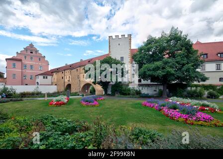 Electoral Palace, city goggles, water gate, city wall, green area, summer, Amberg, Upper Palatinate, Bavaria, Germany, Europe Stock Photo