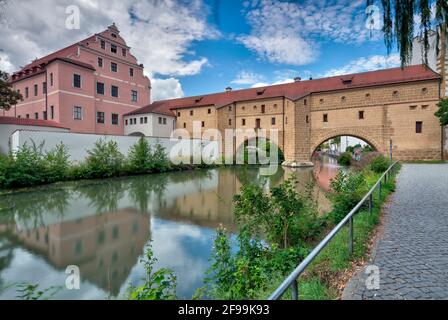 Electoral Palace, city glasses, water gate, city wall, river Vils, summer, Amberg, Upper Palatinate, Bavaria, Germany, Europe Stock Photo