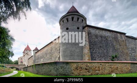 Nabburger Tor, twin towers, city gate, city wall, city fortifications, Amberg, Upper Palatinate, Bavaria, Germany, Europe Stock Photo