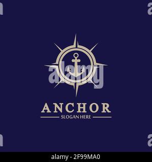 Anchor compass concept icon Logo vector illustration design,Nautical logo template. Flat design style on background. Stock Vector