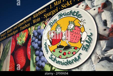 Advertising on a farmer's truck, Schmidener Feld, Fellbach, Baden-Württemberg, Germany Stock Photo