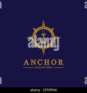 Anchor compass concept icon Logo vector illustration design,Nautical logo template. Flat design style on background. Stock Vector