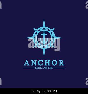 Anchor compass concept icon Logo vector illustration design,Nautical logo template. Flat design style on background. Stock Vector