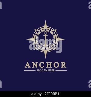 Anchor compass concept icon Logo vector illustration design,Nautical logo template. Flat design style on background. Stock Vector
