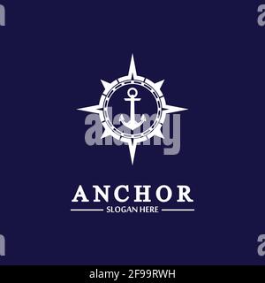 Anchor compass concept icon Logo vector illustration design,Nautical logo template. Flat design style on background. Stock Vector