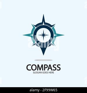 Geolocation point with compass logo illustration design concept vector Stock Vector