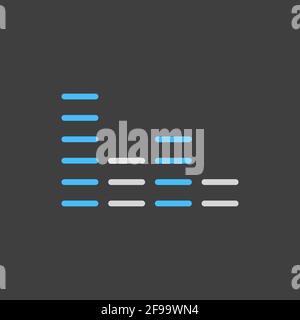 Equalizer, frequency with dashes vector icon on dark background. Audio signal. Music sign. Graph symbol for music and sound web and apps, logo, UI Stock Vector