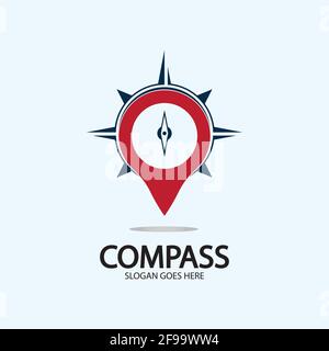 Geolocation point with compass logo illustration design concept vector Stock Vector