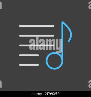 Music playlist vector icon on dark background. Musical note and list. Graph symbol for music and sound web site and apps design, logo, app, UI Stock Vector
