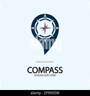 Geolocation point with compass logo illustration design concept vector Stock Vector