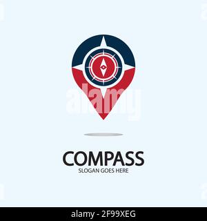 Geolocation point with compass logo illustration design concept vector Stock Vector