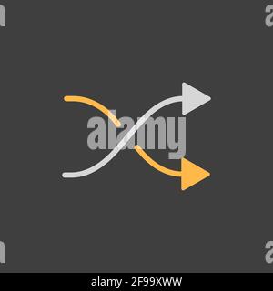 Shuffle vector icon on dark background. Crossed arrows. Media player button. Random music order Stock Vector