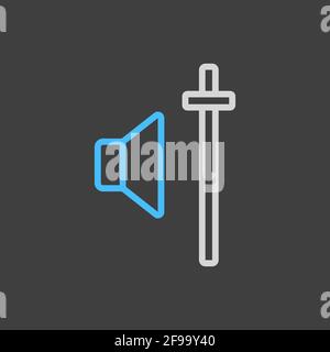 Audio volume slider control vector icon on dark background. Graph symbol for music and sound web site and apps design, logo, app, UI Stock Vector