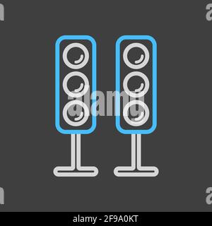 Sound system speakers vector icon on dark background. Acoustic speakers with three speakers for sound Stock Vector