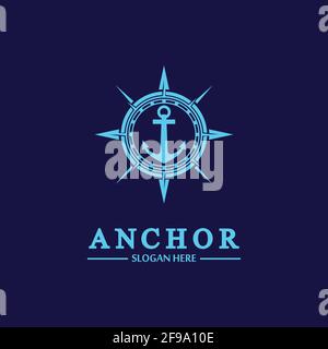 Anchor compass concept icon Logo vector illustration design,Nautical logo template. Flat design style on background. Stock Vector