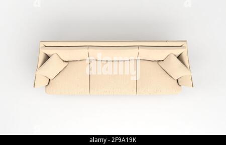 3D rendering of a modern light beige fabric sofa isolated on a white background Stock Photo