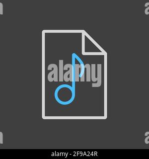 Music file vector flat icon on dark background. Music sign. Graph symbol for music and sound web site and apps design, logo, app, UI Stock Vector