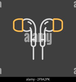 Earbuds headphone vector flat icon on dark background. Music sign. Graph symbol for music and sound web site and apps design, logo, app, UI Stock Vector