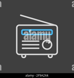 Retro radio vector flat icon on dark background. Graph symbol for music and sound web site and apps design, logo, app, UI Stock Vector