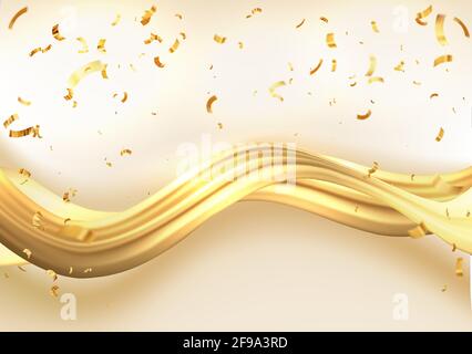 Abstract Gold Waves. Shiny golden moving lines design element for greeting card and disqount voucher. Stock Vector