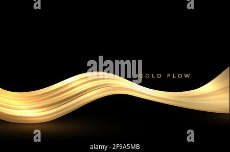 Abstract Gold Waves. Shiny golden moving lines design element for greeting card and disqount voucher. Stock Vector