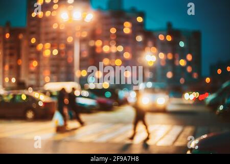 Pedestrian Crossing Defocused Blue Boke Bokeh Urban City Background Effect. Design Backdrop Stock Photo