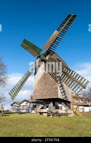 Germany, Saxony-Anhalt, Wolmirstedt, Auerbachsmühle, post mill, built in 1842 by the Auerbach family of millers. Stock Photo