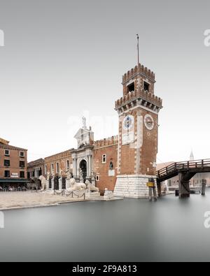 This tower is part of the entrance area to Arsenale, the cordoned-off military area in the east of Venice. Stock Photo