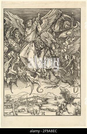 Saint Michael Fighting the Dragon, 1498. Stock Photo