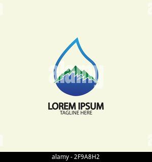 Water drop with mountain river icon Logo vector illustration for water business stock illustration Stock Vector