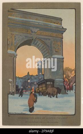 Washington Arch at Winter Twilight, 1914. Stock Photo