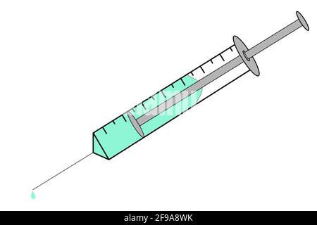 A COVID-19 virus is vaccinated with a syringe and thereby rendered harmless. Syringe, corona, virus, serum Stock Photo
