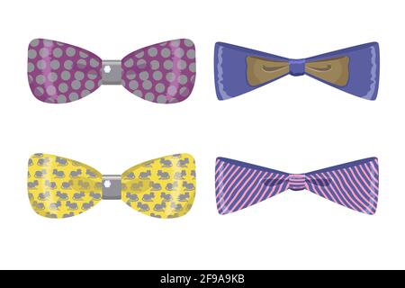 A set of different decorative bow ties. Bows made of satin ribbons. Decorations for labels, gifts, and invitations. Isolated on a white background. Ve Stock Vector