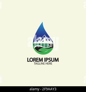 Water drop with mountain river icon Logo vector illustration for water business stock illustration Stock Vector