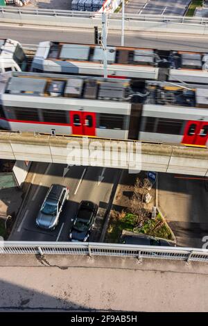 Vienna, rush hour, subway line U6, cars, at Spittelau in 09. Alsergrund, Wien, Austria Stock Photo