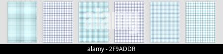 Grid paper set. Abstract squared background with color graph. Geometric pattern for school, wallpaper, textures, notebook. Lined blank A4 isolated on Stock Vector