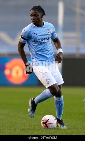 Manchester, England, 16th April 2021. Romeo Lavia of Manchester City during the Professional Development League match at Academy Stadium, Manchester. Picture credit should read: Andrew Yates / Sportimage Stock Photo