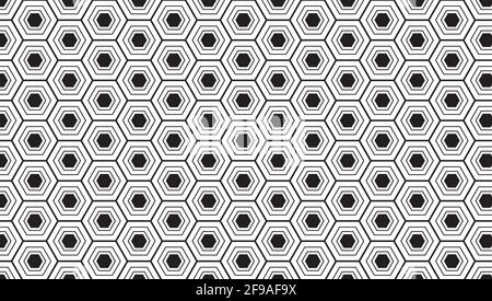 Seamless pattern with black white hexagons and striped lines. Stock Vector