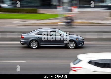 Ukraine, Kyiv - 29 September 2020: Gray Volkswagen Passat moving on the street Stock Photo