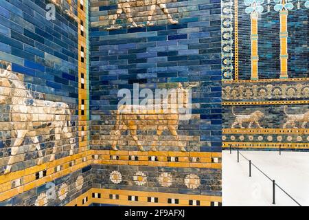 Berlin, Mitte, Museum Island, Pergamon Museum, Ishtar Gate, depictions of animals Stock Photo