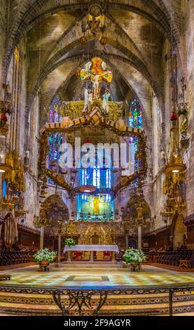 PALMA DE MALLORCA, SPAIN, MAY 18, 2017: Interior of the cathedral in Palma de Mallorca, Spain Stock Photo
