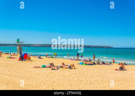 PALMA DE MALLORCA, SPAIN, MAY 19, 2017: Playa de Palma beach at Palma de Mallorca, Spain Stock Photo