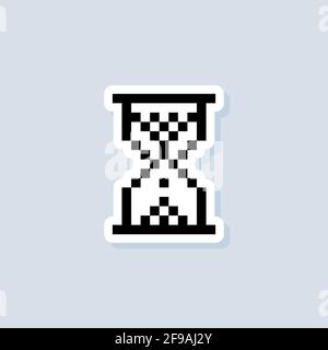 Pixel Hourglass sticker. Hourglass logo. Vector on isolated background. EPS 10. Stock Vector