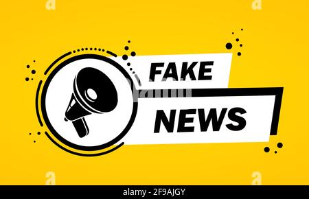 Megaphone with Fake news speech bubble banner. Loudspeaker. Label for business, marketing and advertising. Vector on isolated background. EPS 10. Stock Vector