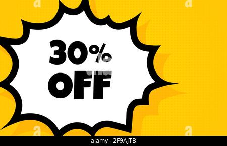 30 percent off speech bubble banner. Pop art retro comic style. For business, marketing and advertising. Vector on isolated background. EPS 10. Stock Vector