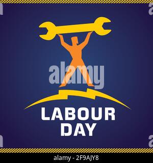 International Worker's Day card. Happy Labor Day banner. Text in creative yellow frame. Vector illustration. Isolated abstract graphic design template Stock Vector
