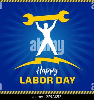 International Worker's Day card. Happy Labor Day banner. Text in creative yellow frame. Vector illustration. Isolated abstract graphic design template Stock Vector